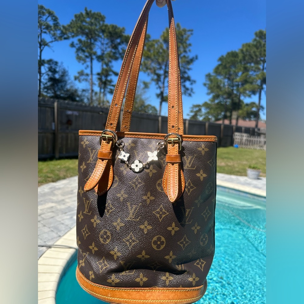 Louis Vuitton Monogram Canvas Bucket Shoulder Bag in Brown and Tan